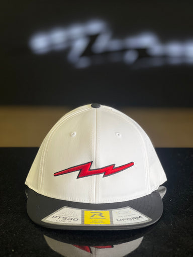 White and Black with Red Bolt Richardson Hat