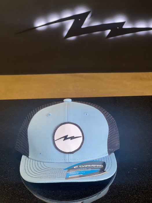 Pauer Baby Blue and Black Bolt Patch Hat